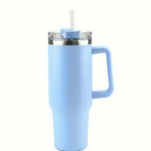 Stainless steel blue water Bott with handle and straw, NWT